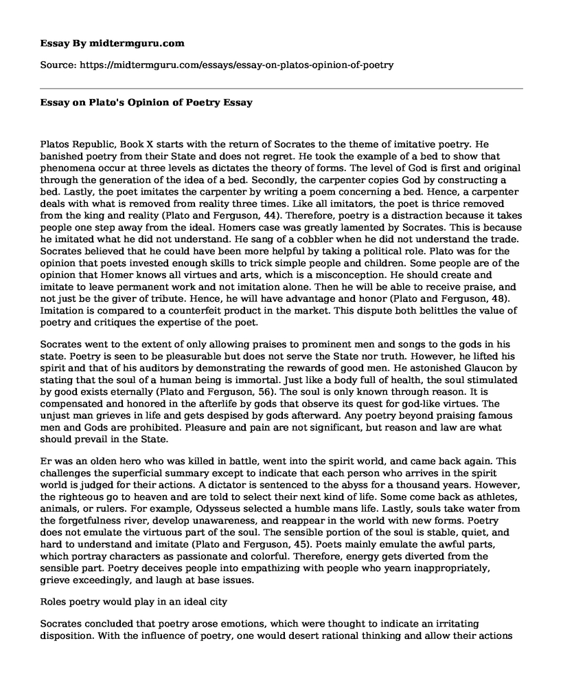 Essay on Plato's Opinion of Poetry