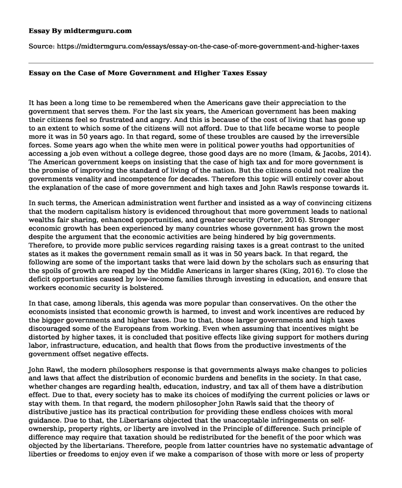Essay on the Case of More Government and Higher Taxes