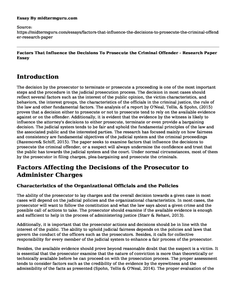 Factors That Influence the Decisions To Prosecute the Criminal Offender - Research Paper