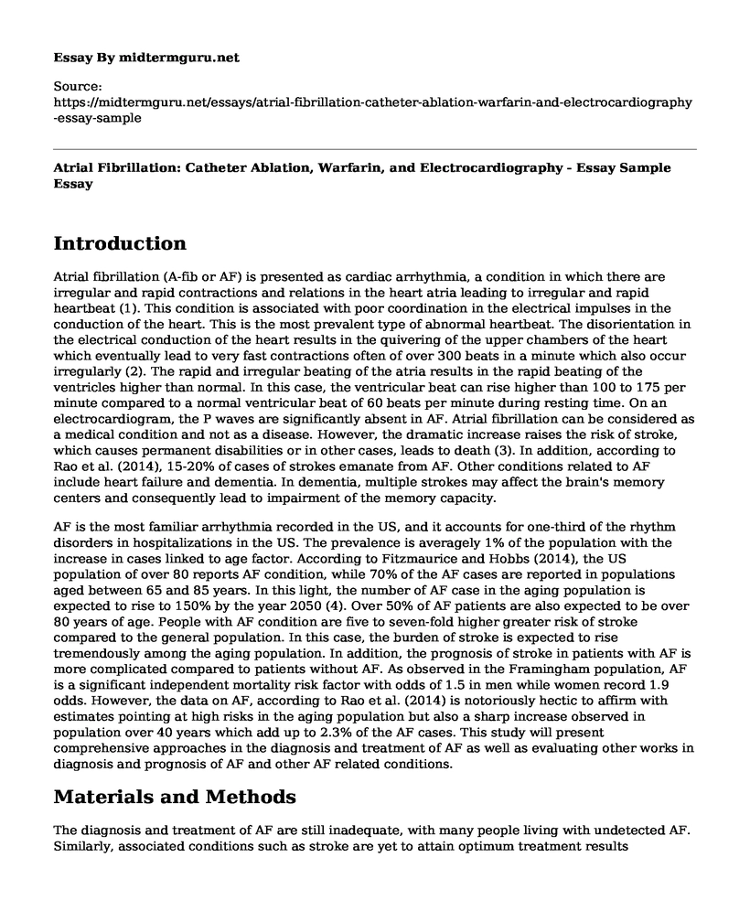 Atrial Fibrillation: Catheter Ablation, Warfarin, and Electrocardiography - Essay Sample