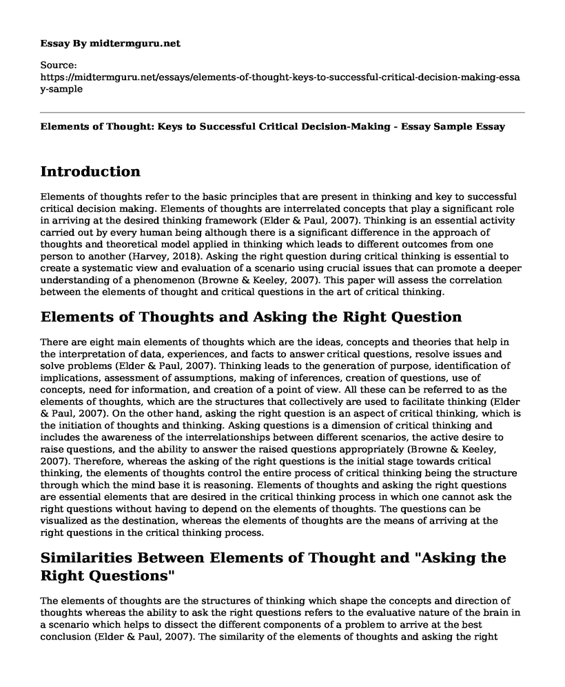 Elements of Thought: Keys to Successful Critical Decision-Making - Essay Sample