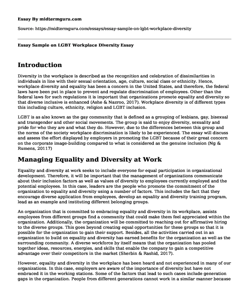 Essay Sample on LGBT Workplace Diversity