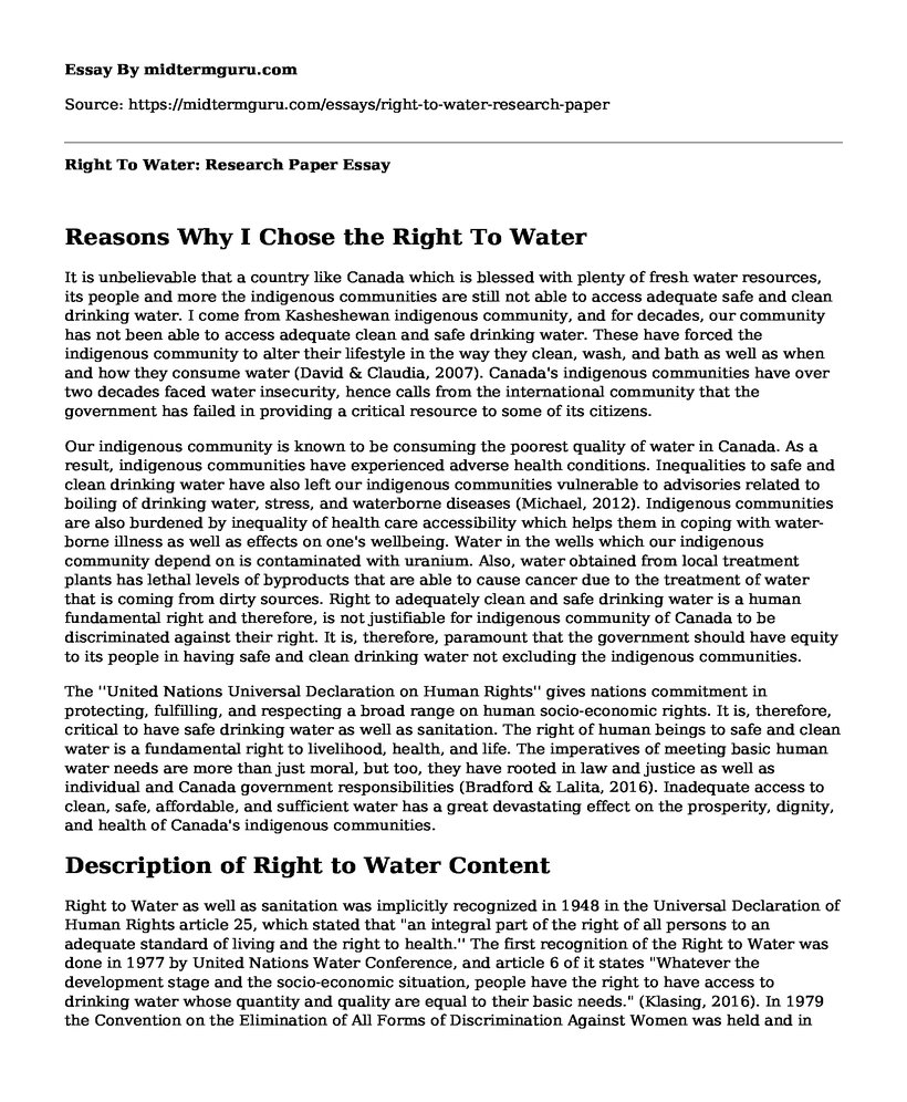 Right To Water: Research Paper