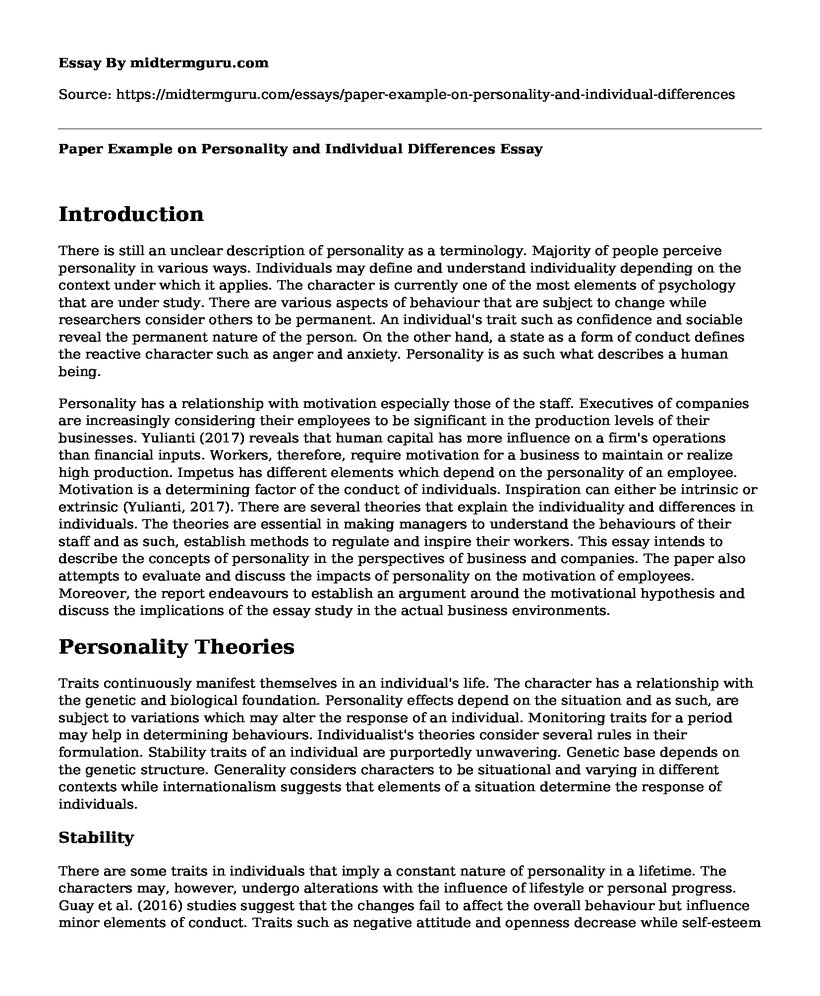 Paper Example on Personality and Individual Differences