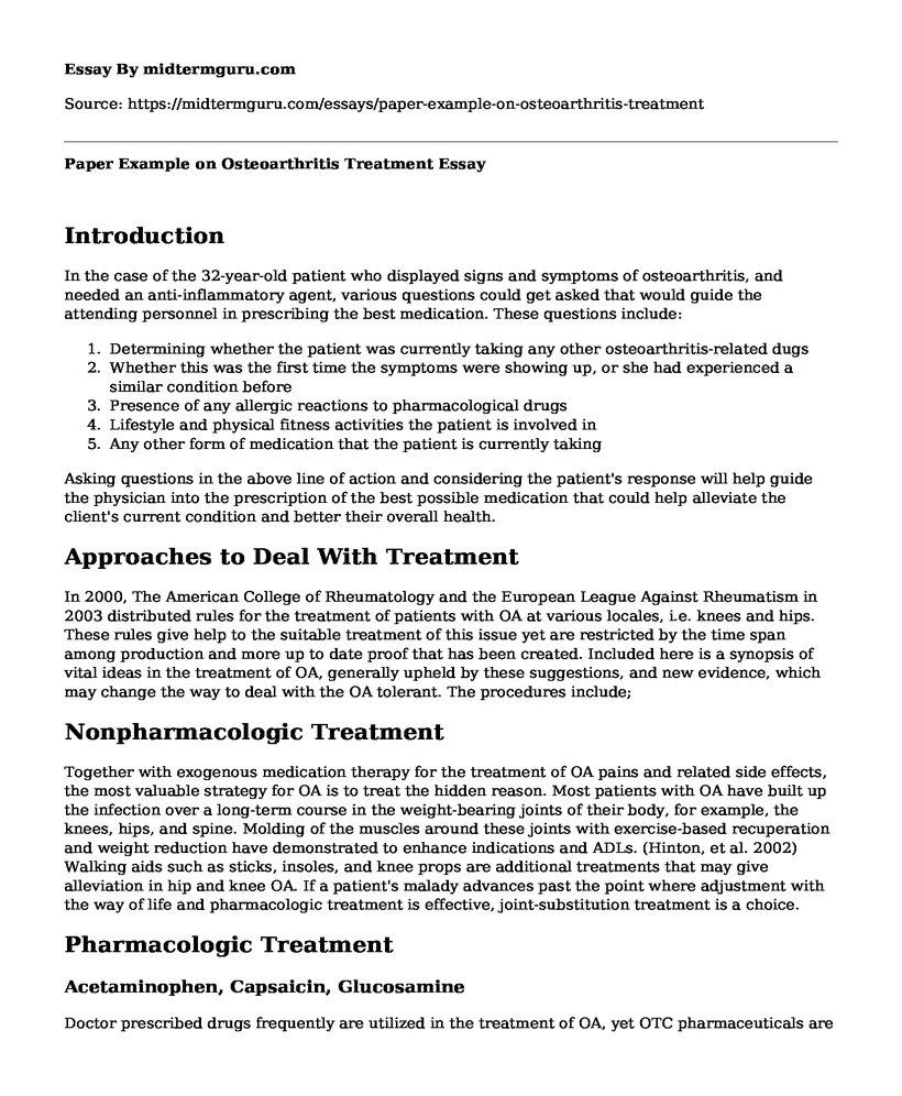 Paper Example on Osteoarthritis Treatment