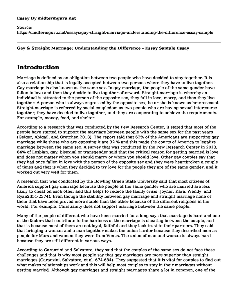 Gay & Straight Marriage: Understanding the Difference - Essay Sample