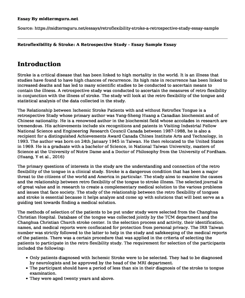 Retroflexibility & Stroke: A Retrospective Study - Essay Sample