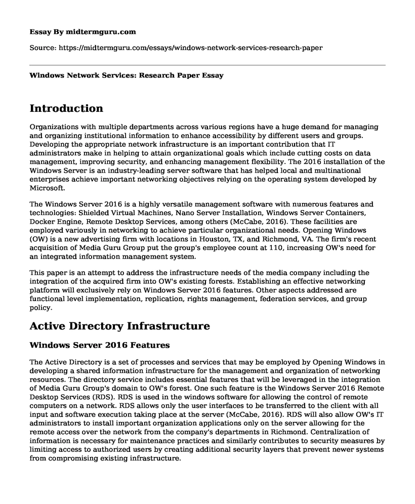 Windows Network Services: Research Paper