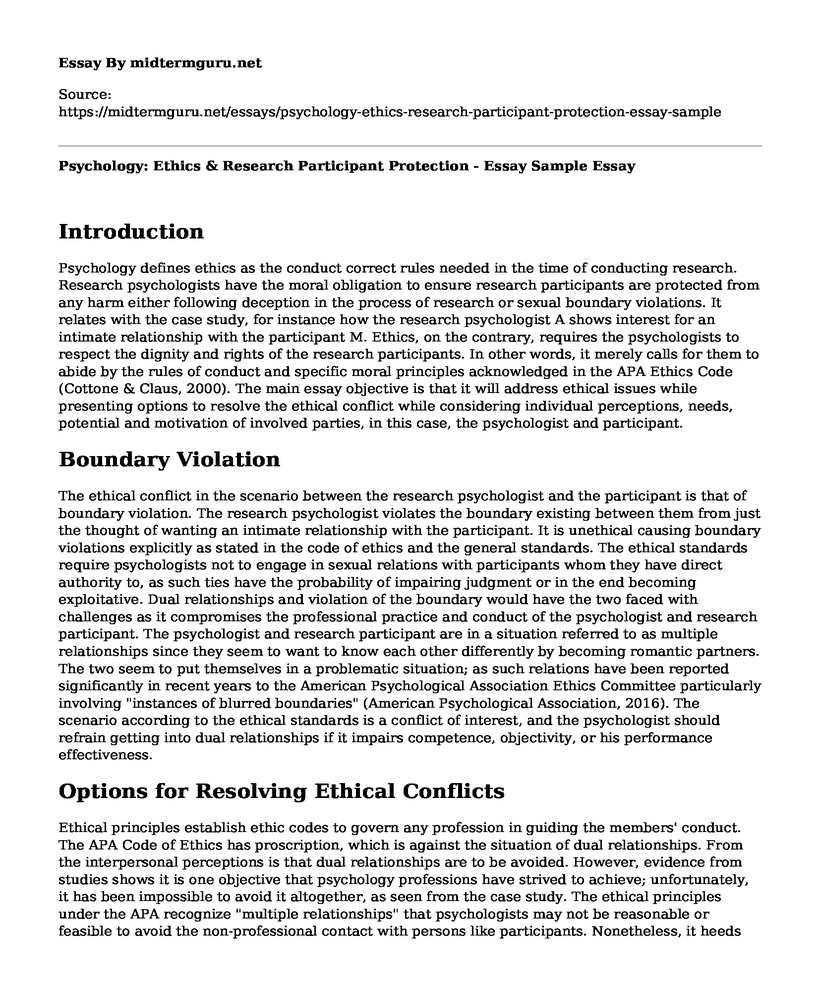 Psychology: Ethics & Research Participant Protection - Essay Sample