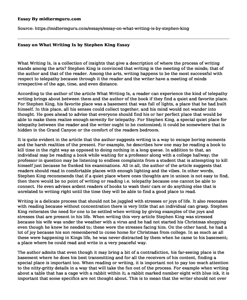 Essay on What Writing Is by Stephen King 