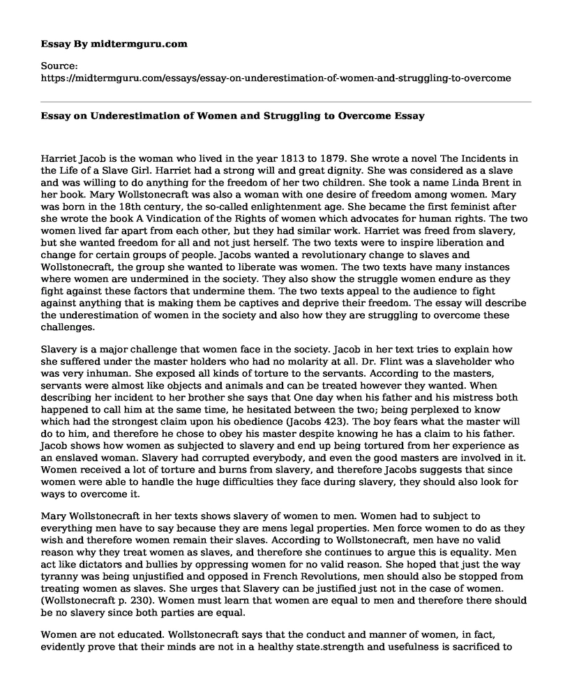 Essay on Underestimation of Women and Struggling to Overcome