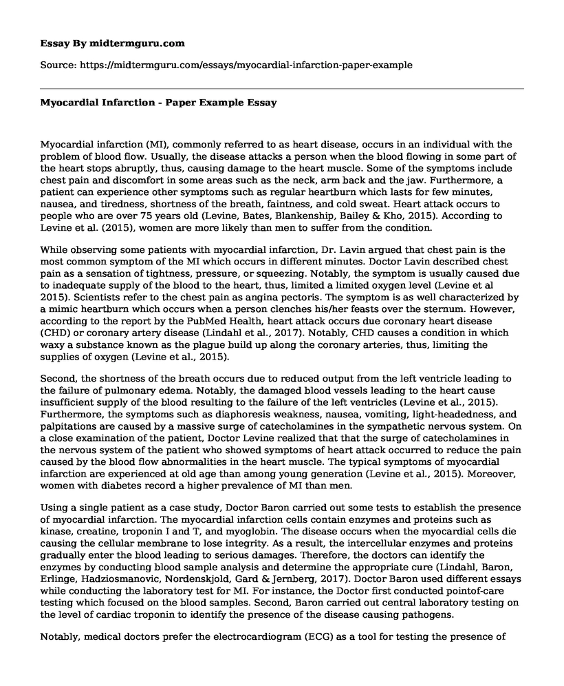 Myocardial Infarction - Paper Example