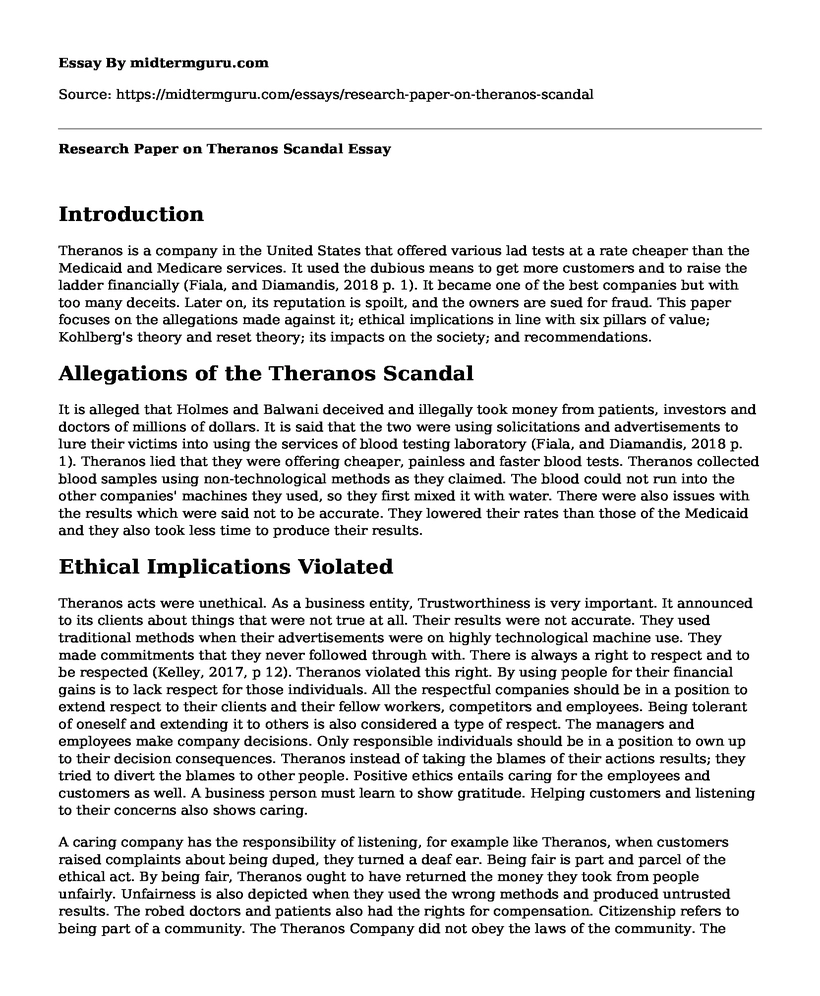 Research Paper on Theranos Scandal