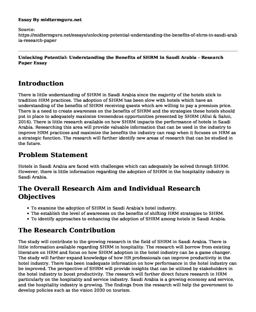 Unlocking Potential: Understanding the Benefits of SHRM in Saudi Arabia - Research Paper