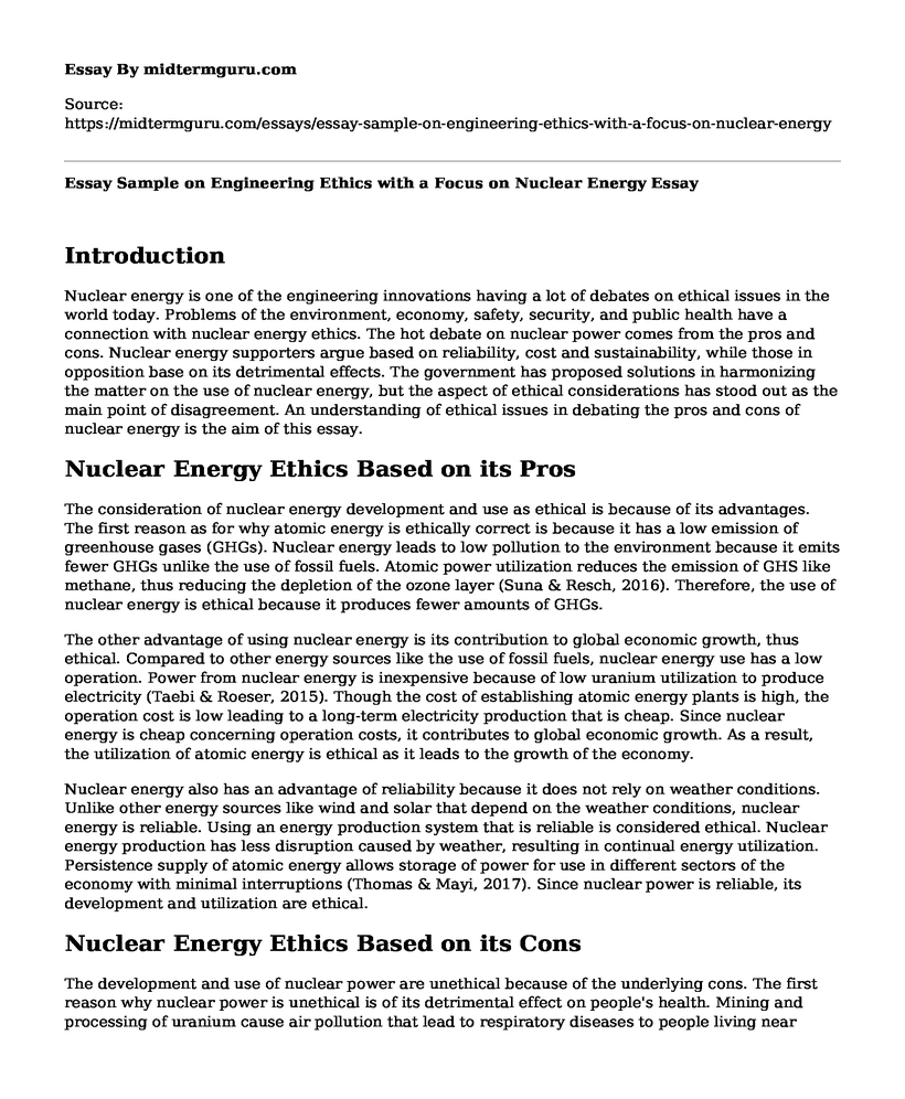 Essay Sample on Engineering Ethics with a Focus on Nuclear Energy