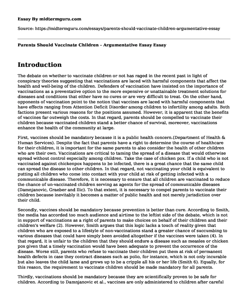 Parents Should Vaccinate Children - Argumentative Essay