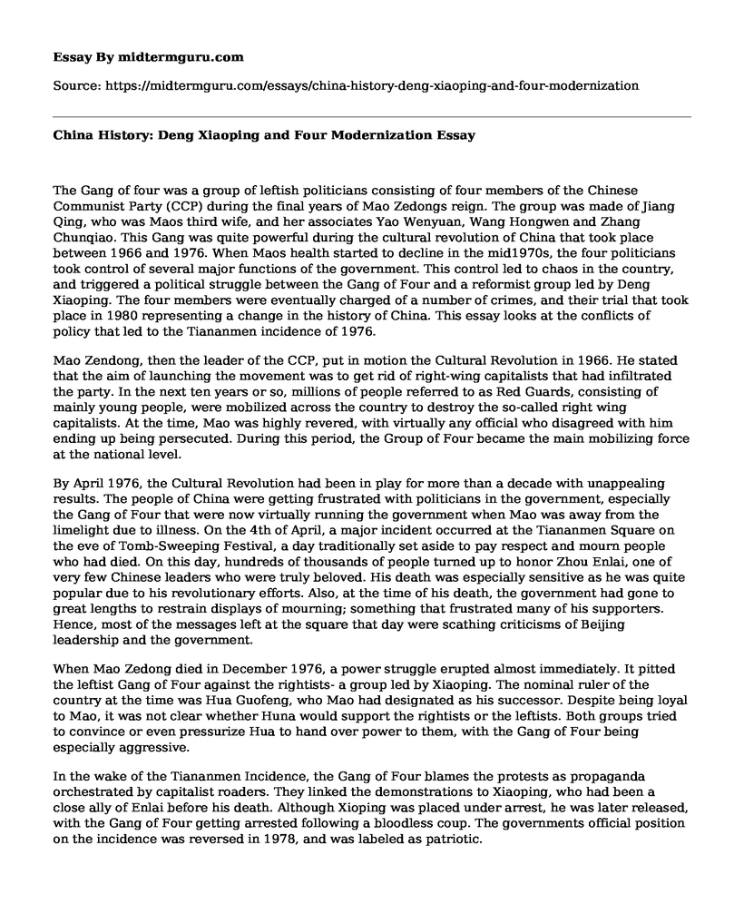 China History: Deng Xiaoping and Four Modernization