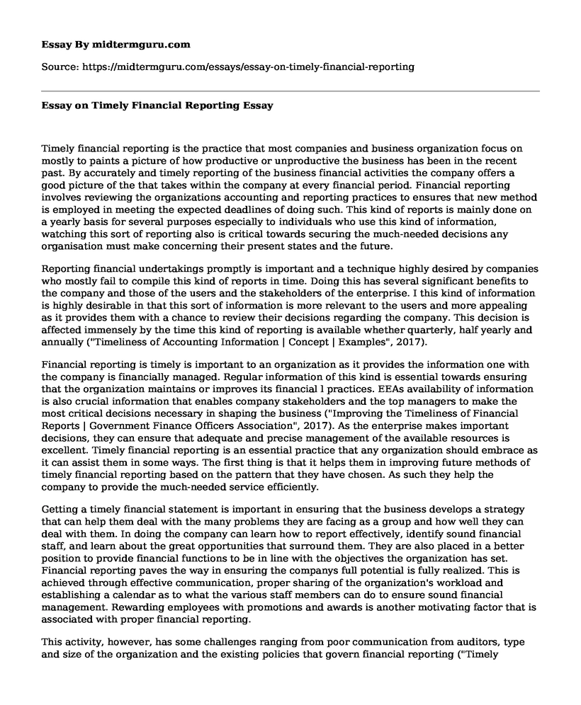 Essay on Timely Financial Reporting