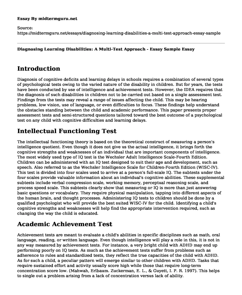 Diagnosing Learning Disabilities: A Multi-Test Approach - Essay Sample