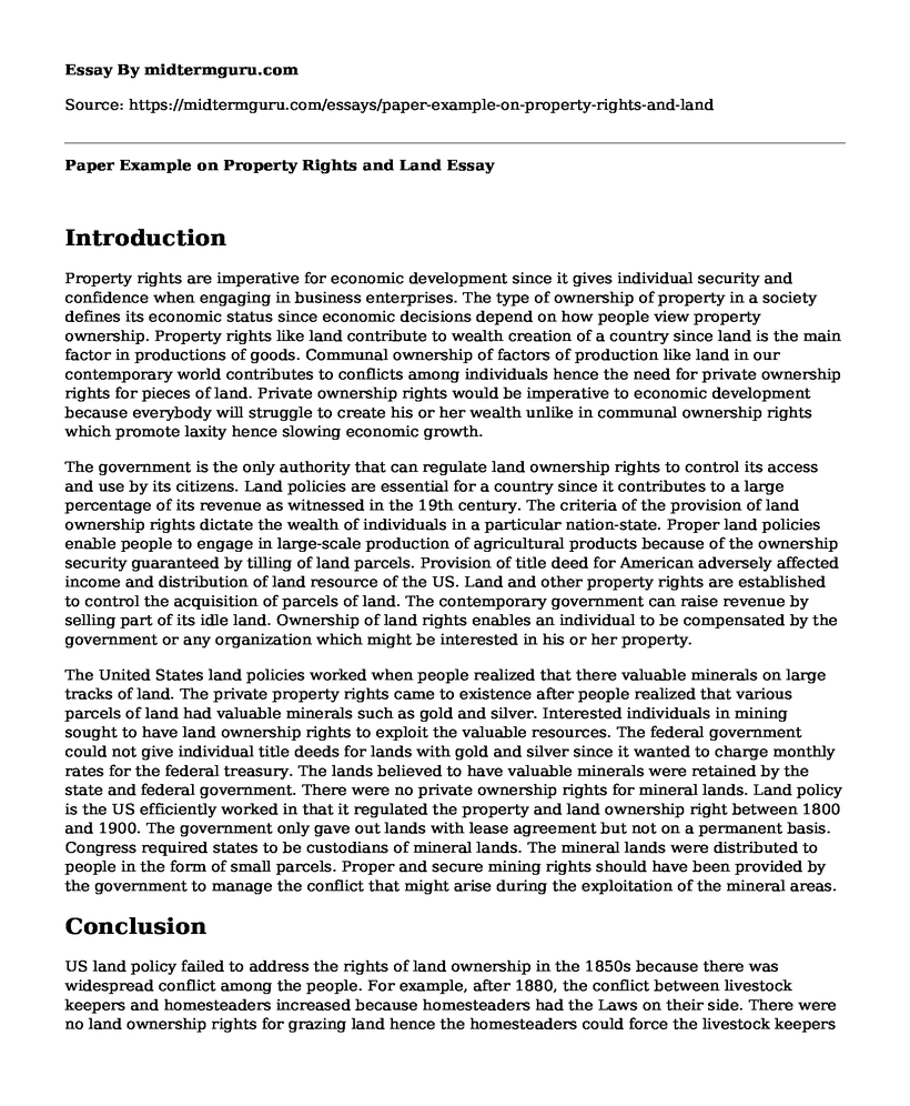 Paper Example on Property Rights and Land