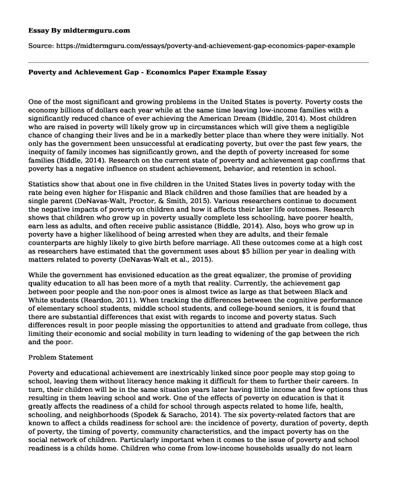 Poverty and Achievement Gap - Economics Paper Example