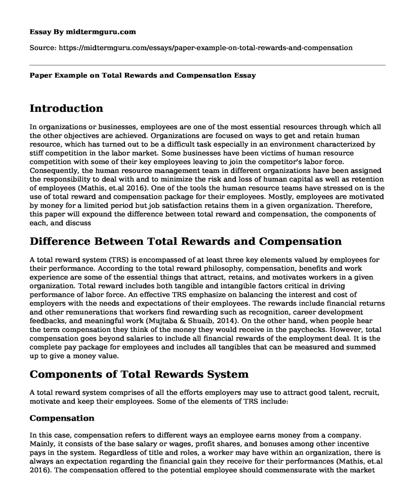 Paper Example on Total Rewards and Compensation