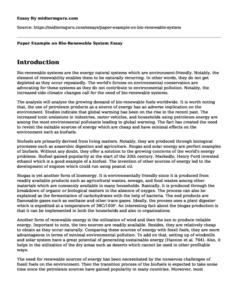 Paper Example on Bio-Renewable System