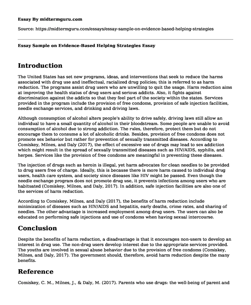 Essay Sample on Evidence-Based Helping Strategies