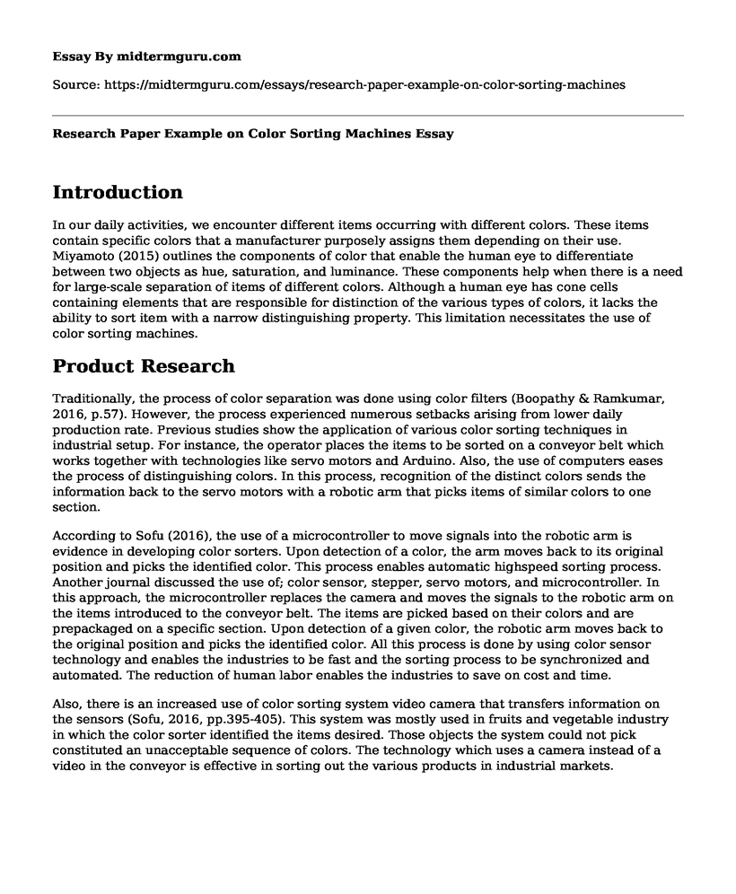 Research Paper Example on Color Sorting Machines