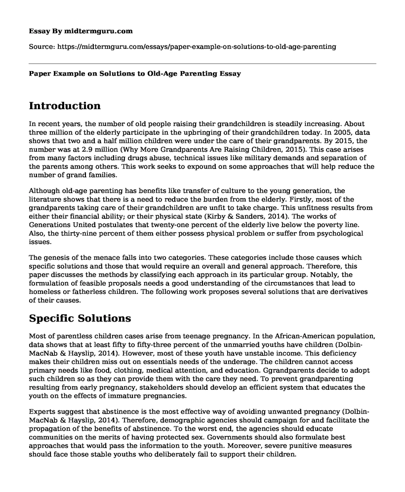 Paper Example on Solutions to Old-Age Parenting