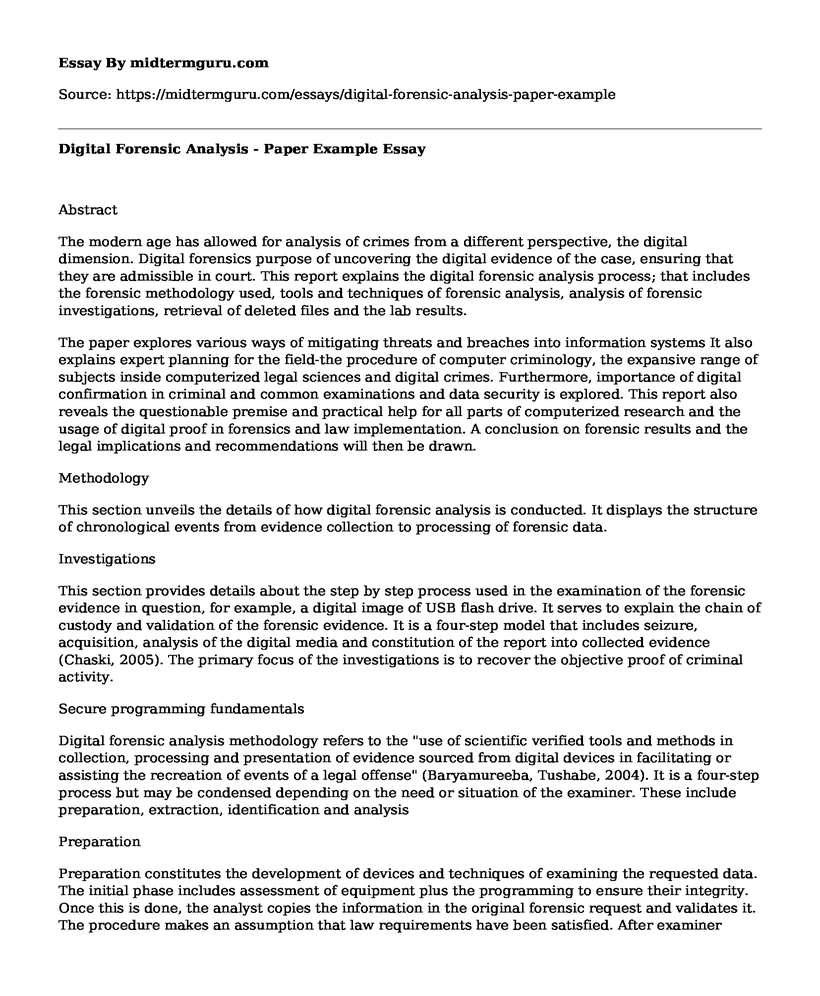 Digital Forensic Analysis - Paper Example