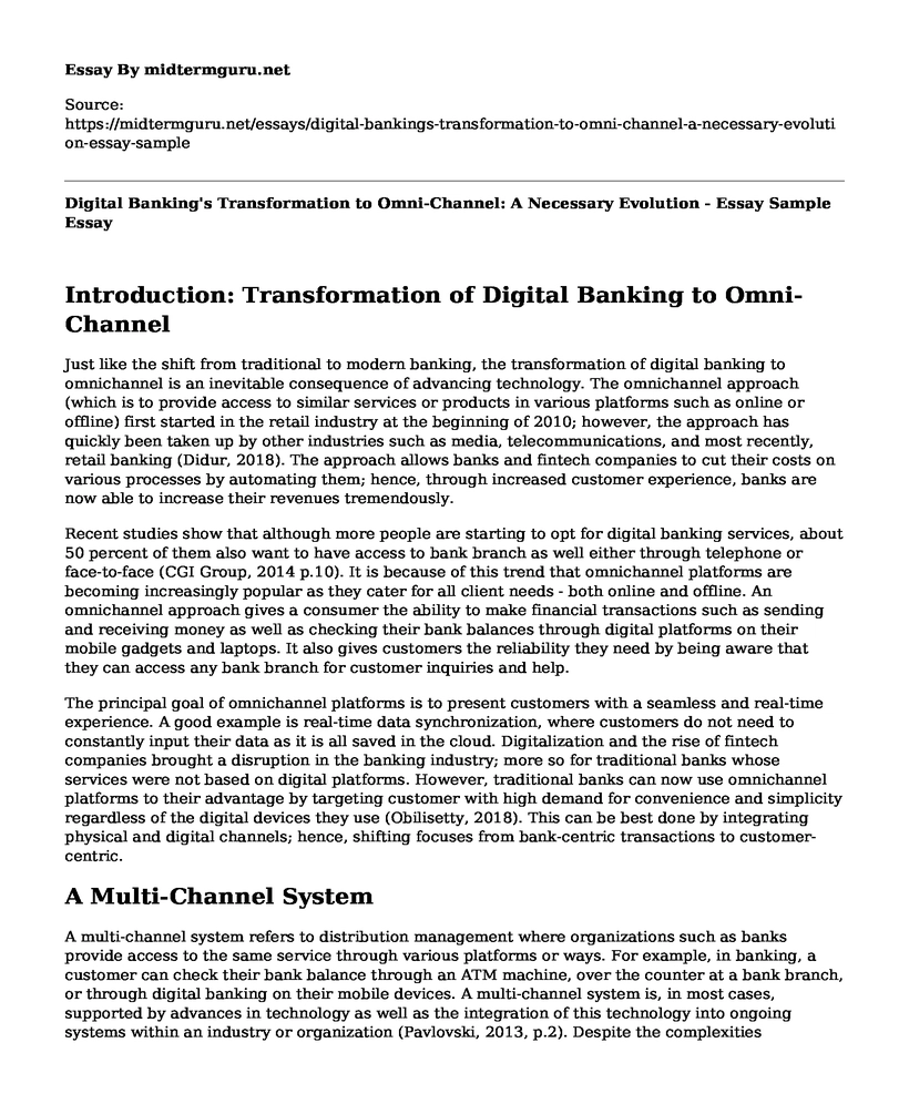 Digital Banking's Transformation to Omni-Channel: A Necessary Evolution - Essay Sample