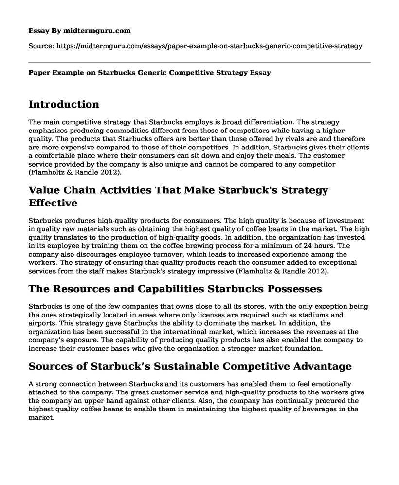 Paper Example on Starbucks Generic Competitive Strategy
