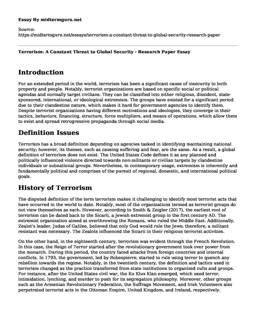 Terrorism: A Constant Threat to Global Security - Research Paper
