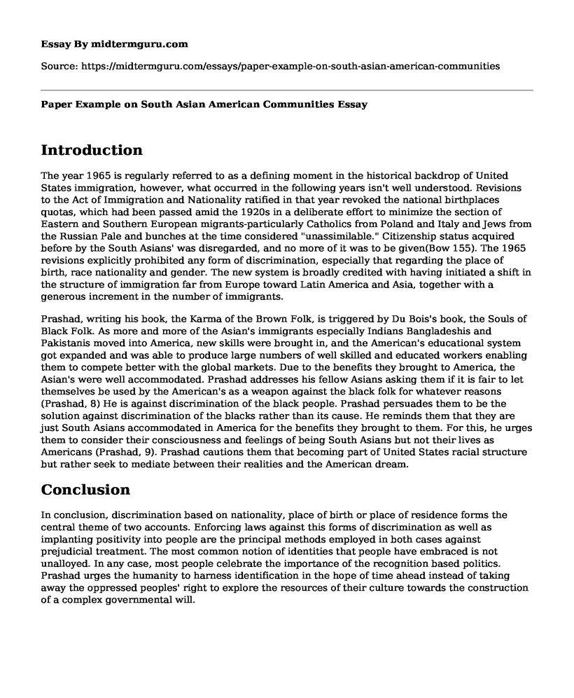 Paper Example on South Asian American Communities