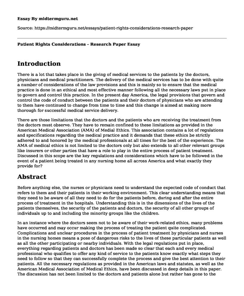 Patient Rights Considerations - Research Paper