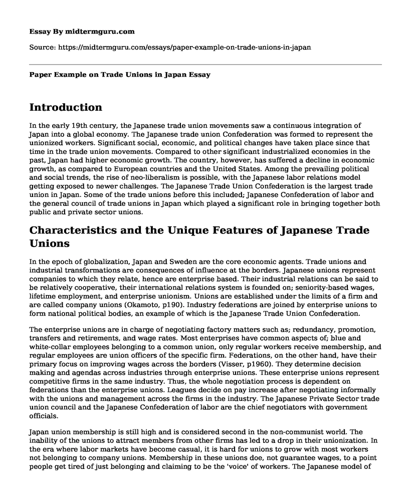 Paper Example on Trade Unions in Japan