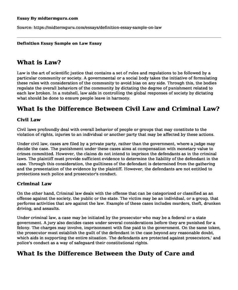 Definition Essay Sample on Law