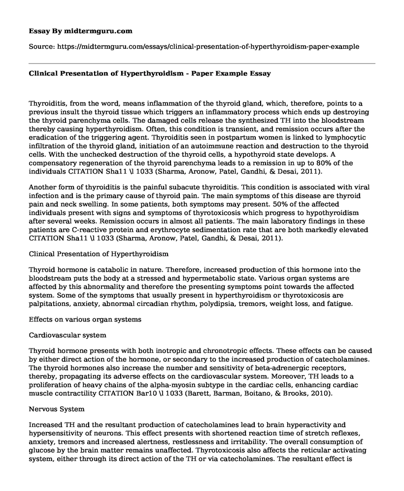 Clinical Presentation of Hyperthyroidism - Paper Example