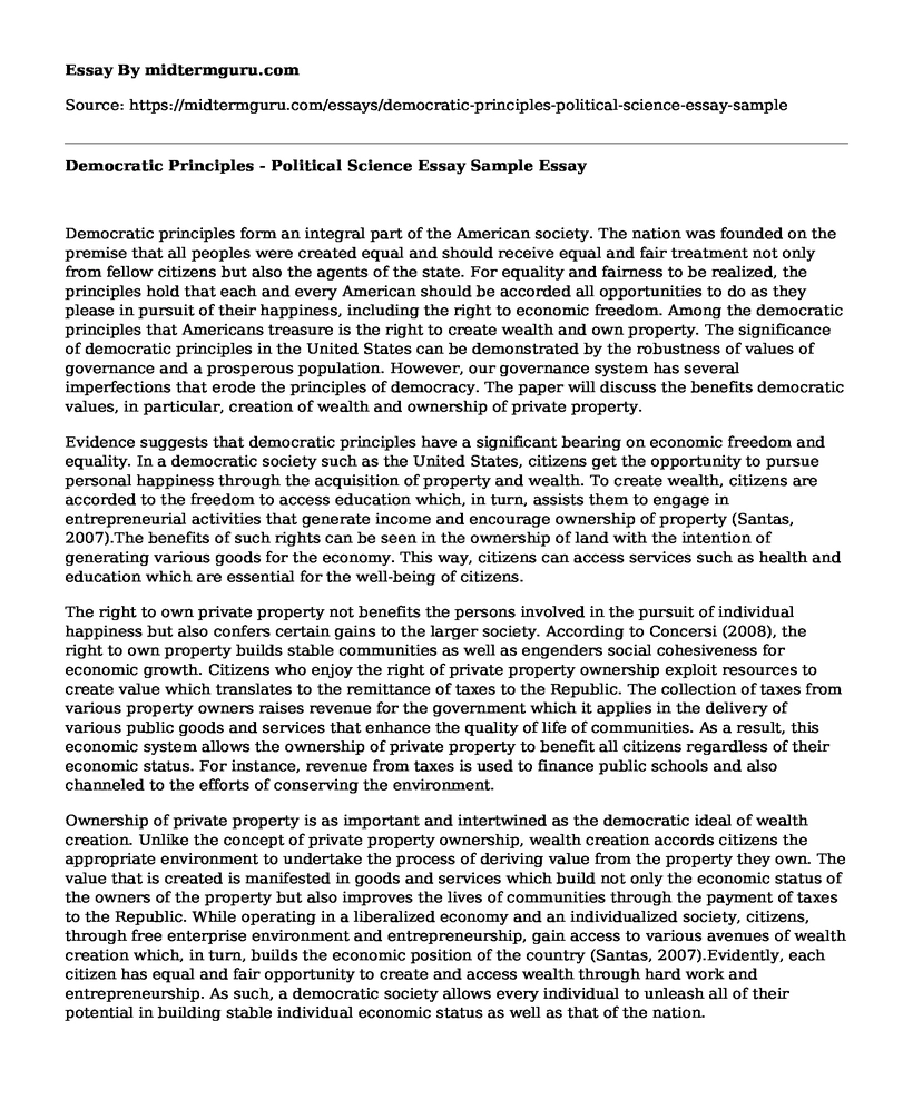 Democratic Principles - Political Science Essay Sample