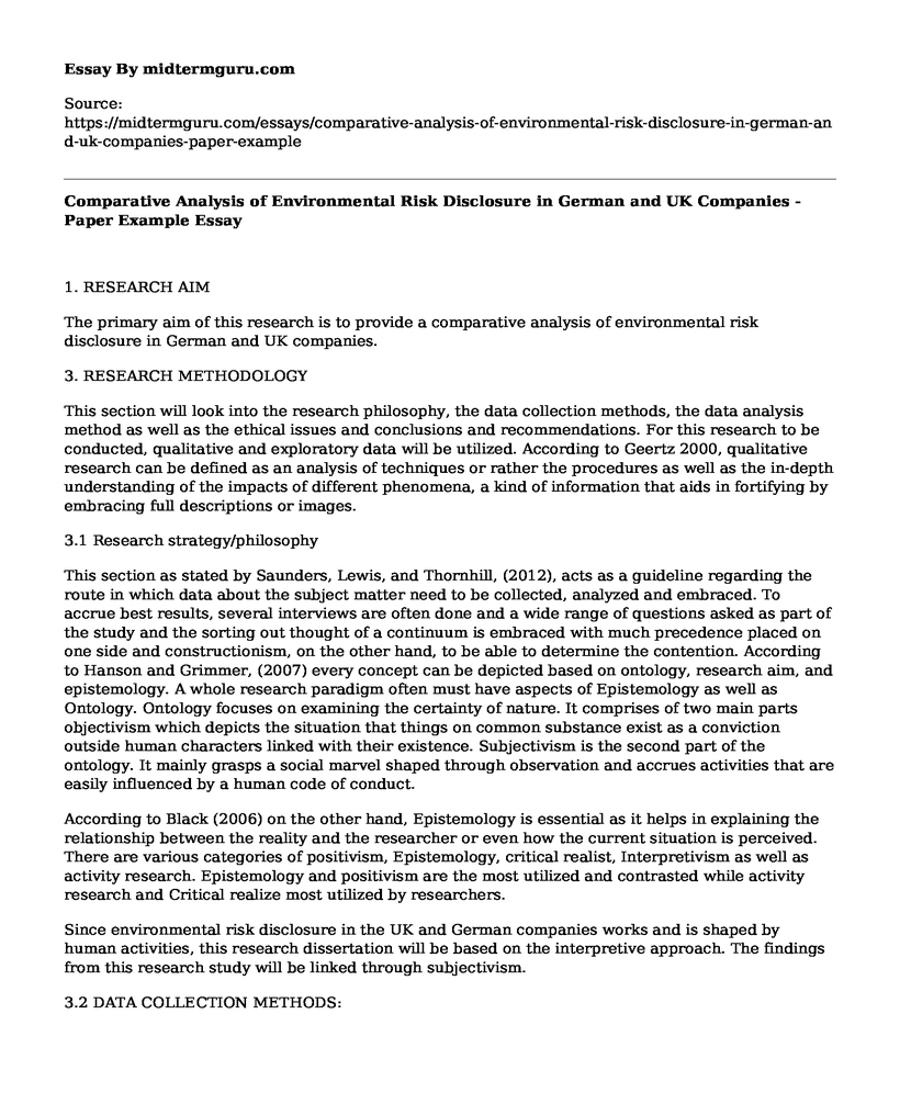 Comparative Analysis of Environmental Risk Disclosure in German and UK Companies - Paper Example