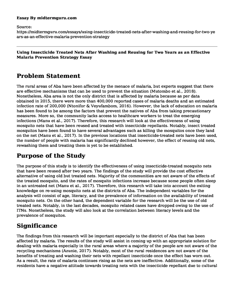 Using Insecticide Treated Nets After Washing and Reusing for Two Years as an Effective Malaria Prevention Strategy