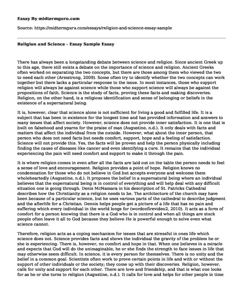 Religion and Science - Essay Sample