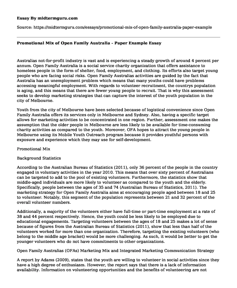 Promotional Mix of Open Family Australia - Paper Example