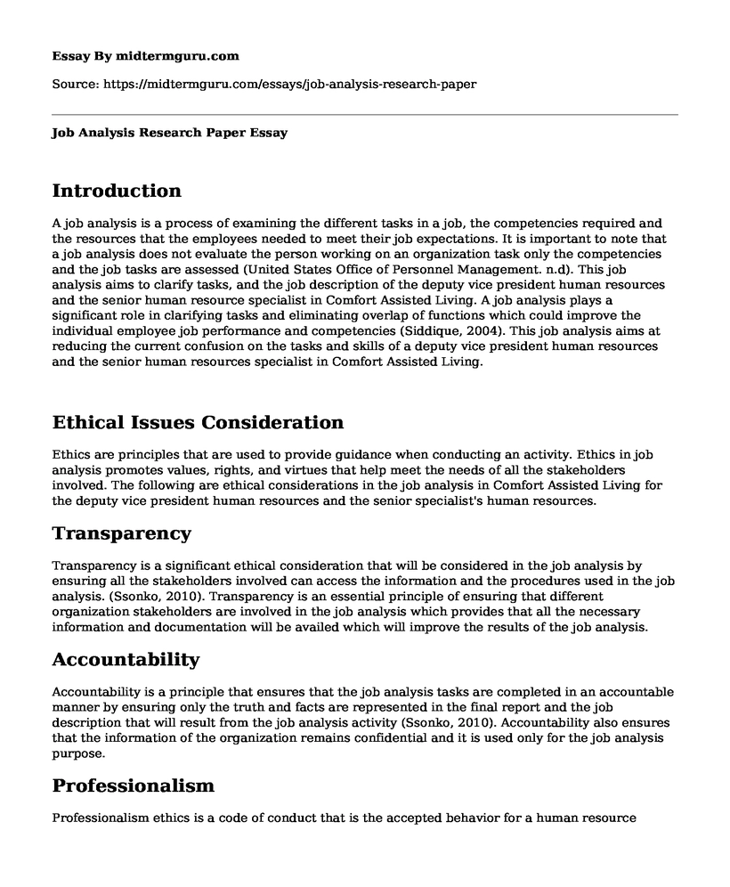 Job Analysis Research Paper