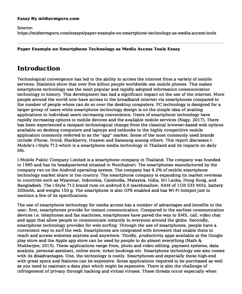 Paper Example on Smartphone Technology as Media Access Tools