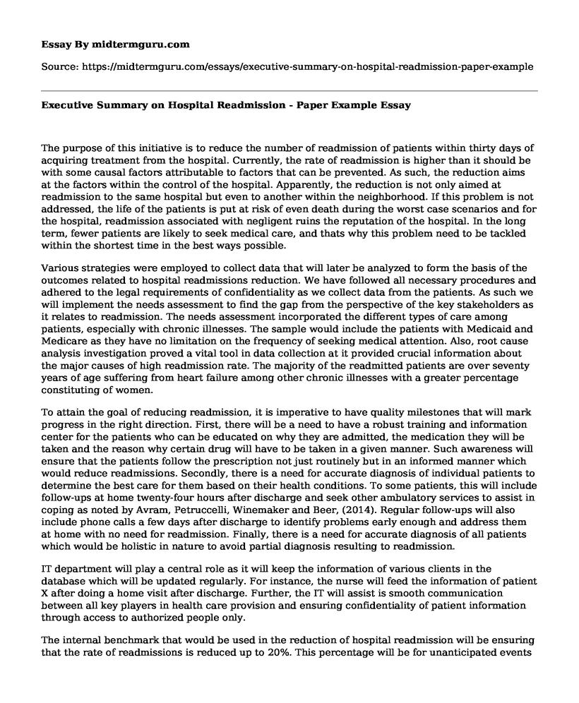 Executive Summary on Hospital Readmission - Paper Example
