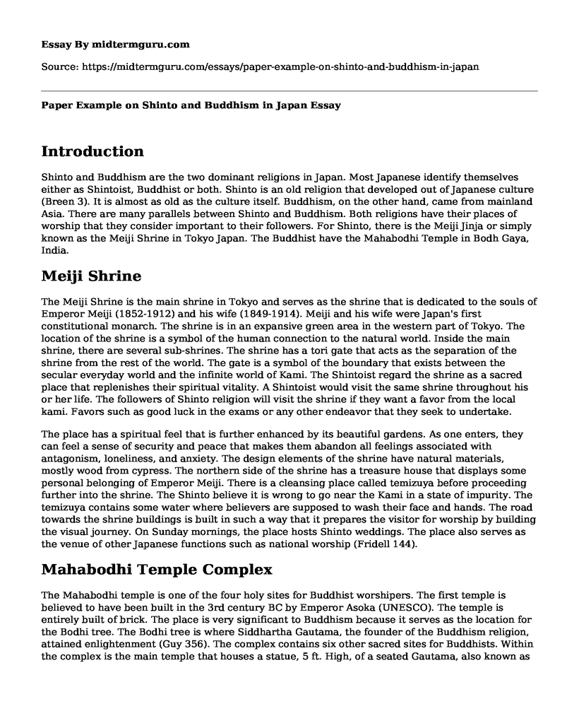 Paper Example on Shinto and Buddhism in Japan