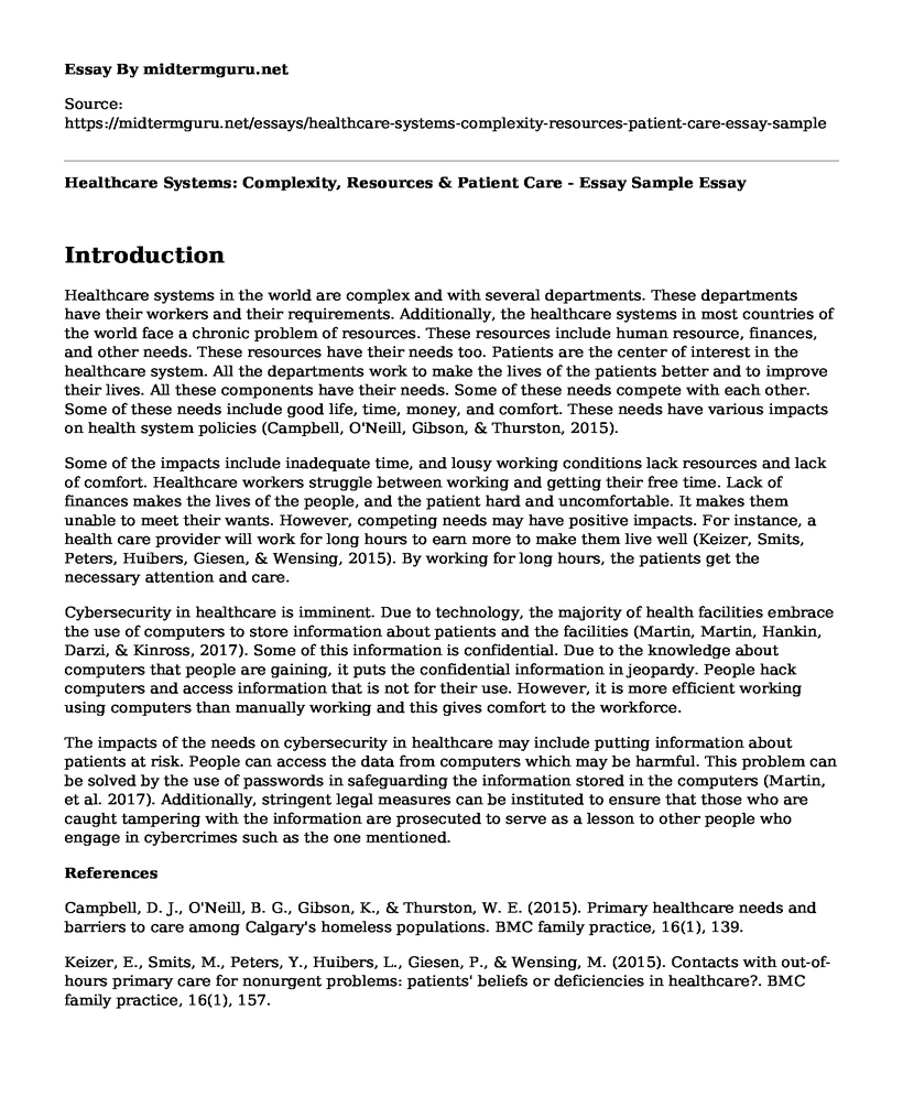 Healthcare Systems: Complexity, Resources & Patient Care - Essay Sample