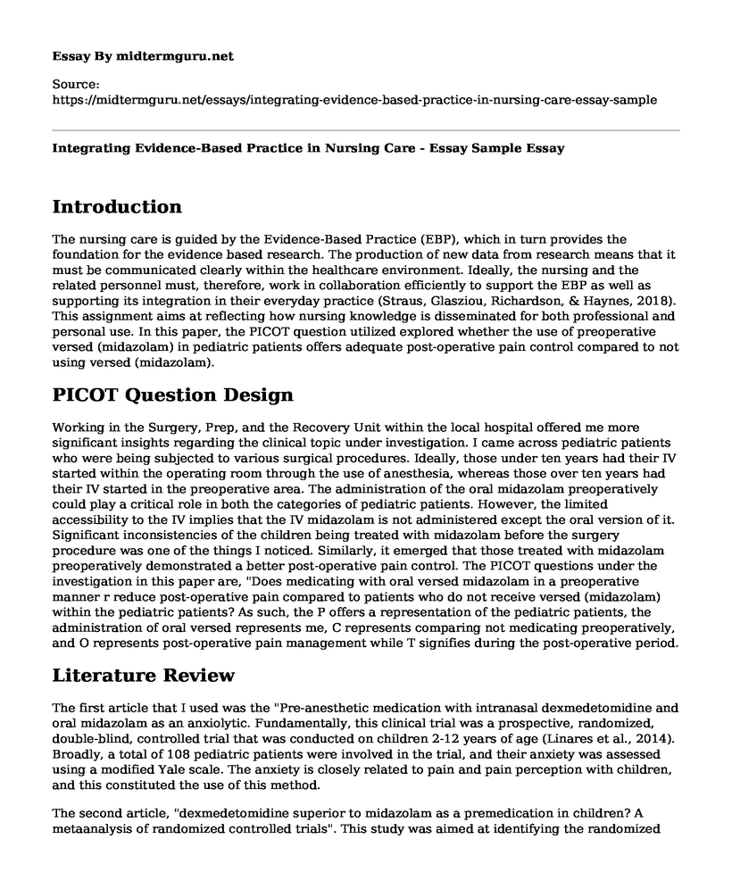 Integrating Evidence-Based Practice in Nursing Care - Essay Sample